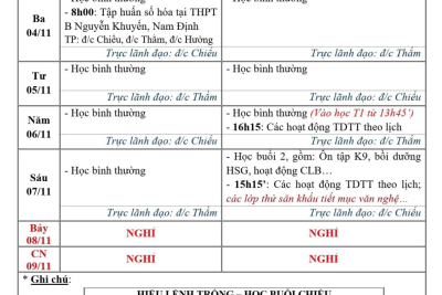 Lịch công tác tuần 9 năm học 2025-2026