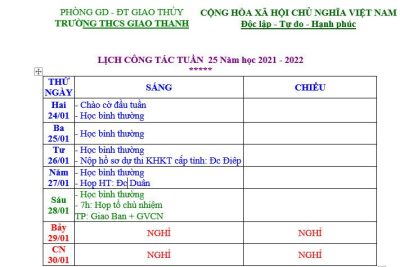 Lịch công tác tuần 21 năm học 2021-2022